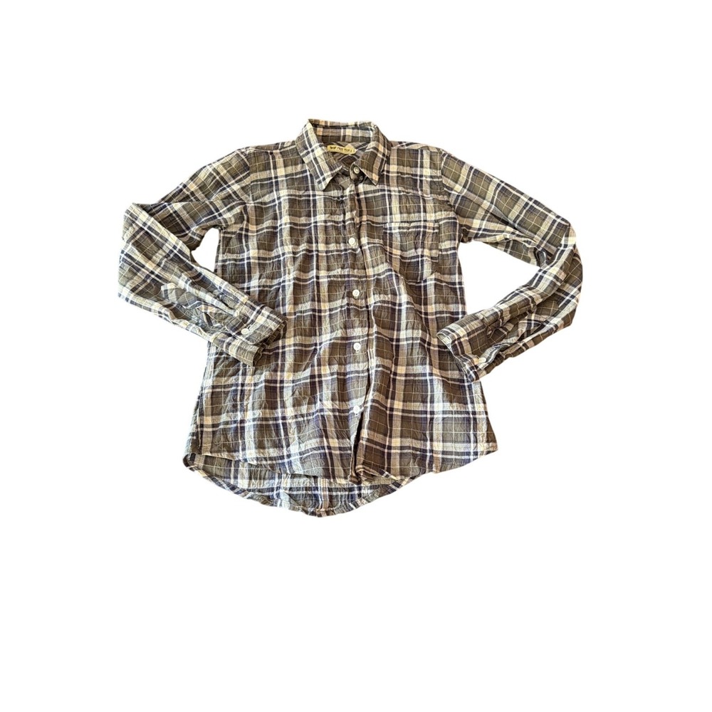 Free People XS Plaid Button-Up Shirt Cotton Gray Blue Vintage 80s Made in USA
